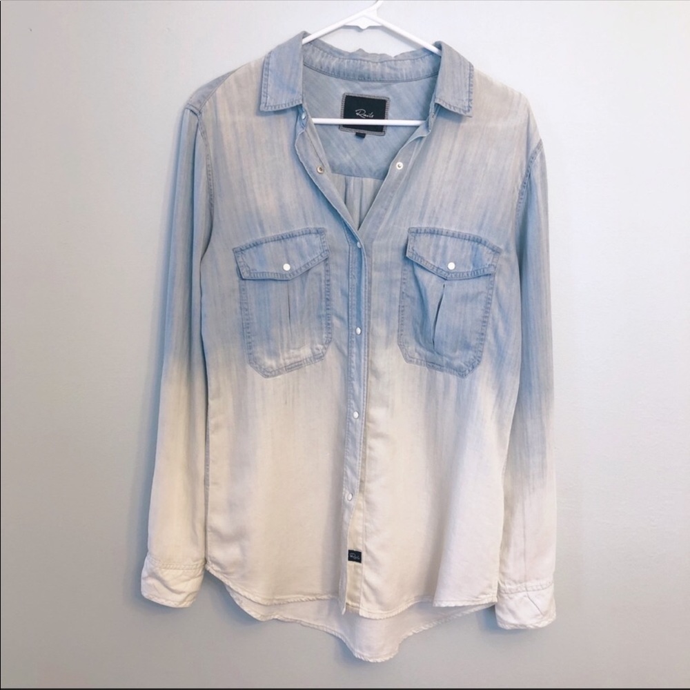 Rails Ombré Blue White Long Sleeve Button Up Top